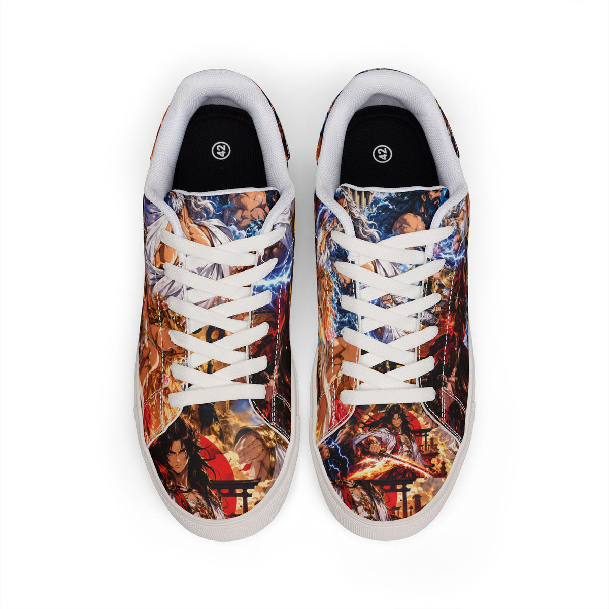 Low-Top Leather Sneakers — Abstract Colorful Festival Print