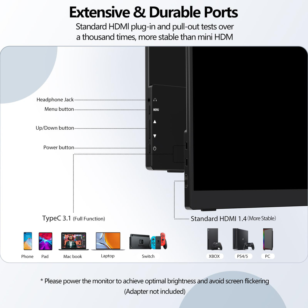 InnoView 2K Portable Monitor for Laptop 15.6" 2560×1440 QHD 100% sRGB Built-in Speaker USB C Standard HDMI External Second Screen for Mac Laptop Phone PS4/5 Xbox Switch