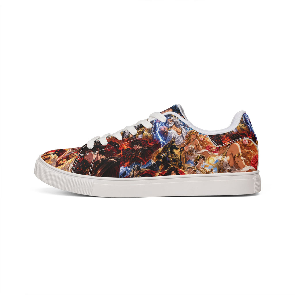 Low-Top Leather Sneakers — Abstract Colorful Festival Print