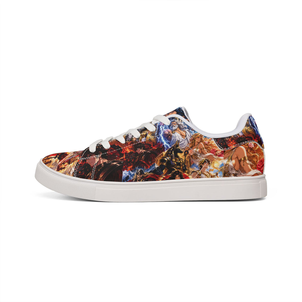 Low-Top Leather Sneakers — Abstract Colorful Festival Print