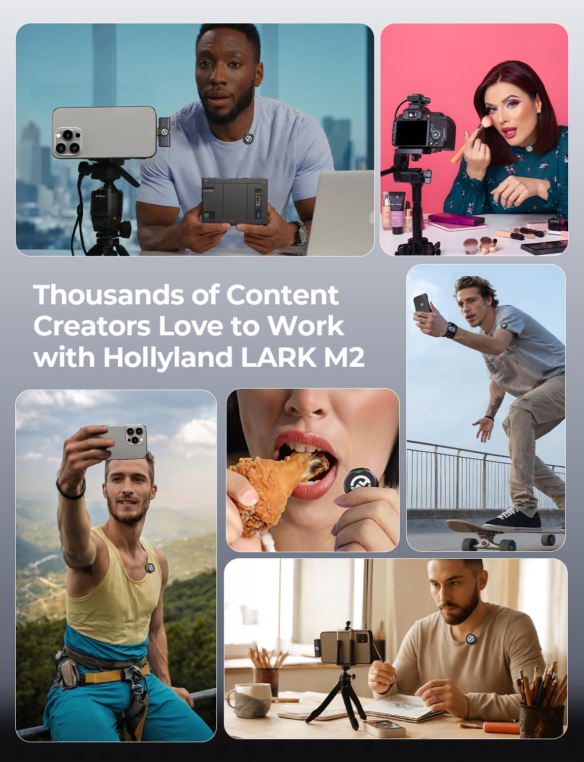 Hollyland Lark M2 Wireless Microphone for iPhone15/16/17&Android, USB C Mini Lapel Microphone Wireless, 1000ft Range, Hi-Fi Audio, Noise Cancellation, 30H Battery for Video Recording, Streaming