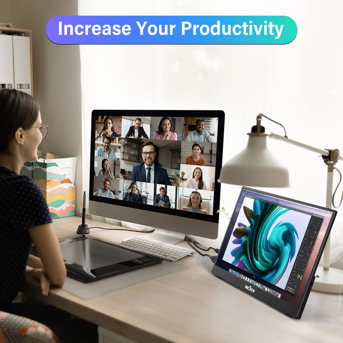 InnoView 2K Portable Monitor for Laptop 15.6" 2560×1440 QHD 100% sRGB Built-in Speaker USB C Standard HDMI External Second Screen for Mac Laptop Phone PS4/5 Xbox Switch