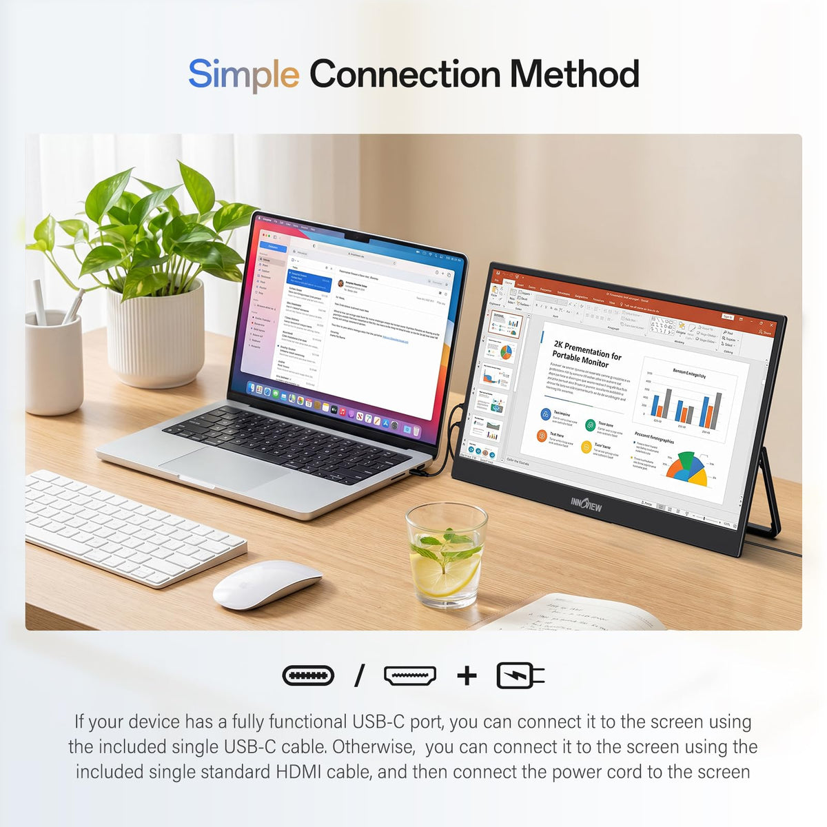 InnoView 2K Portable Monitor for Laptop 15.6" 2560×1440 QHD 100% sRGB Built-in Speaker USB C Standard HDMI External Second Screen for Mac Laptop Phone PS4/5 Xbox Switch