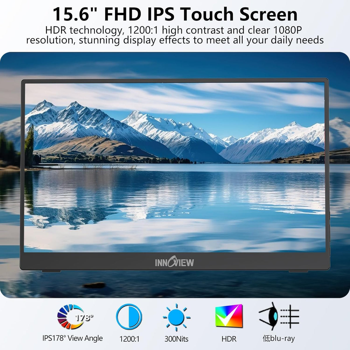 InnoView 2K Portable Monitor for Laptop 15.6" 2560×1440 QHD 100% sRGB Built-in Speaker USB C Standard HDMI External Second Screen for Mac Laptop Phone PS4/5 Xbox Switch