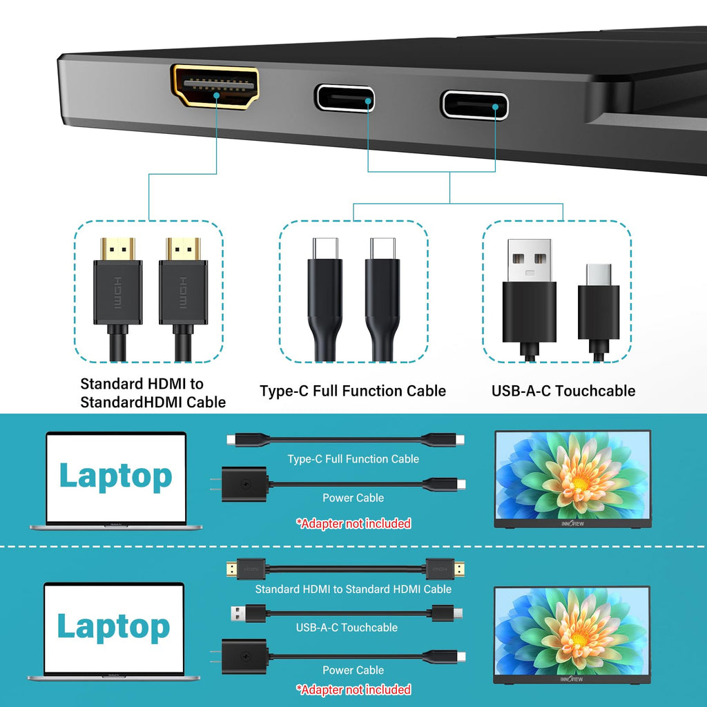 InnoView 2K Portable Monitor for Laptop 15.6" 2560×1440 QHD 100% sRGB Built-in Speaker USB C Standard HDMI External Second Screen for Mac Laptop Phone PS4/5 Xbox Switch