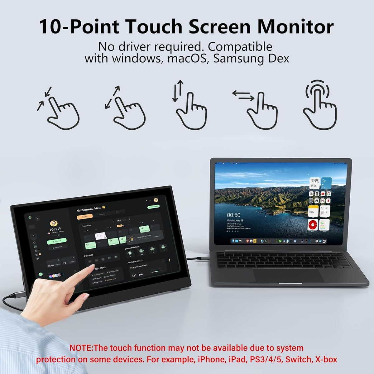 InnoView 2K Portable Monitor for Laptop 15.6" 2560×1440 QHD 100% sRGB Built-in Speaker USB C Standard HDMI External Second Screen for Mac Laptop Phone PS4/5 Xbox Switch