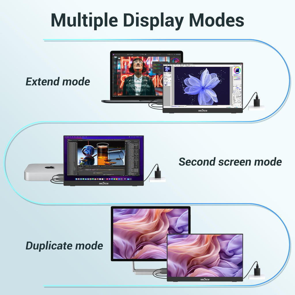 InnoView 2K Portable Monitor for Laptop 15.6" 2560×1440 QHD 100% sRGB Built-in Speaker USB C Standard HDMI External Second Screen for Mac Laptop Phone PS4/5 Xbox Switch
