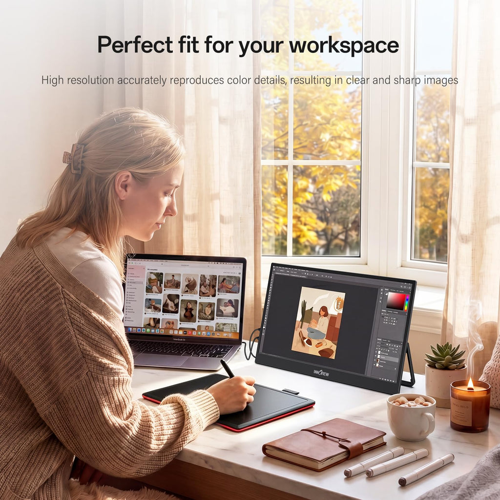InnoView 2K Portable Monitor for Laptop 15.6" 2560×1440 QHD 100% sRGB Built-in Speaker USB C Standard HDMI External Second Screen for Mac Laptop Phone PS4/5 Xbox Switch