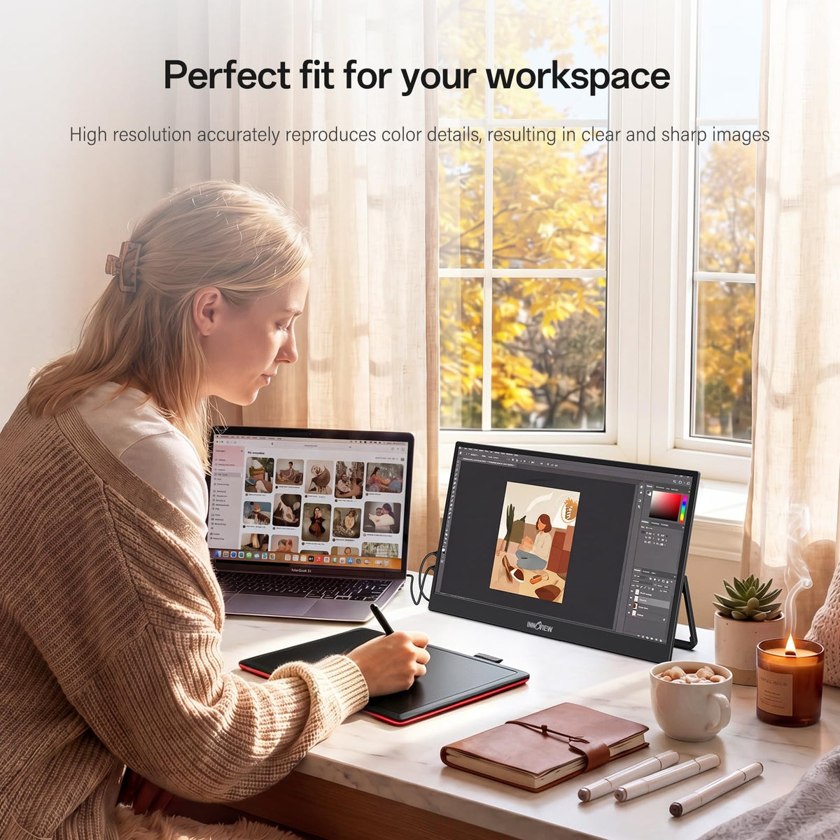 InnoView 2K Portable Monitor for Laptop 15.6" 2560×1440 QHD 100% sRGB Built-in Speaker USB C Standard HDMI External Second Screen for Mac Laptop Phone PS4/5 Xbox Switch